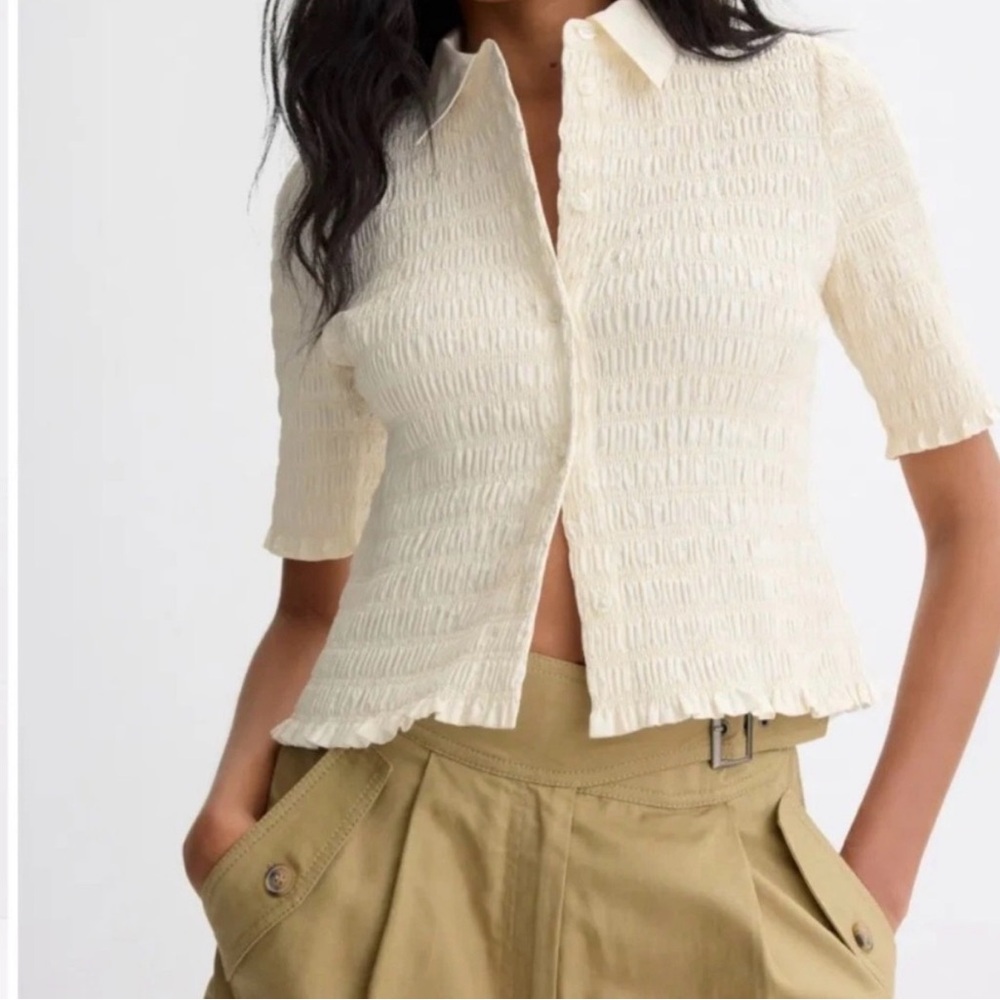 Veronica Beard Women’s Silvana Cream Textured Blouse Button Up Size XS